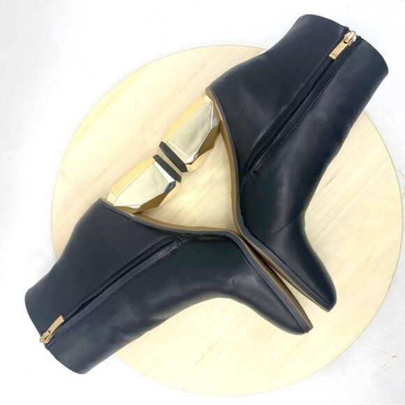 Franco Sarto Tiera Black Leather Gold Beveled Block Heel Ankle Boot Size 7M NEW! - Picture 6 of 10